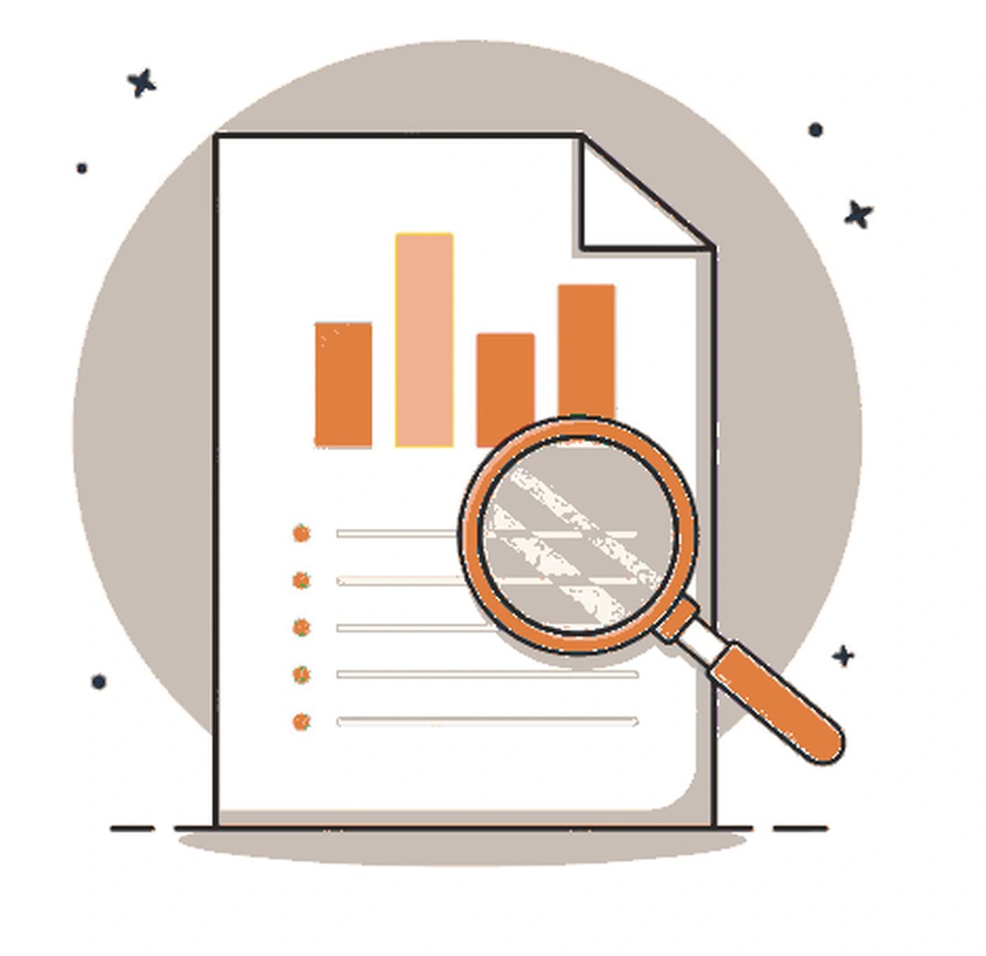 Illustration of a bank statement report being examined under a magnifying glass